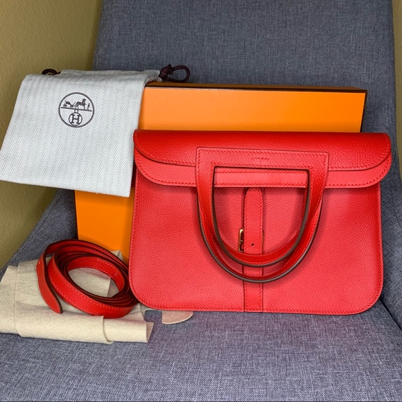 Hermes Handbags - “SOLD” Hermès Halzan 25 red crossbody handbag